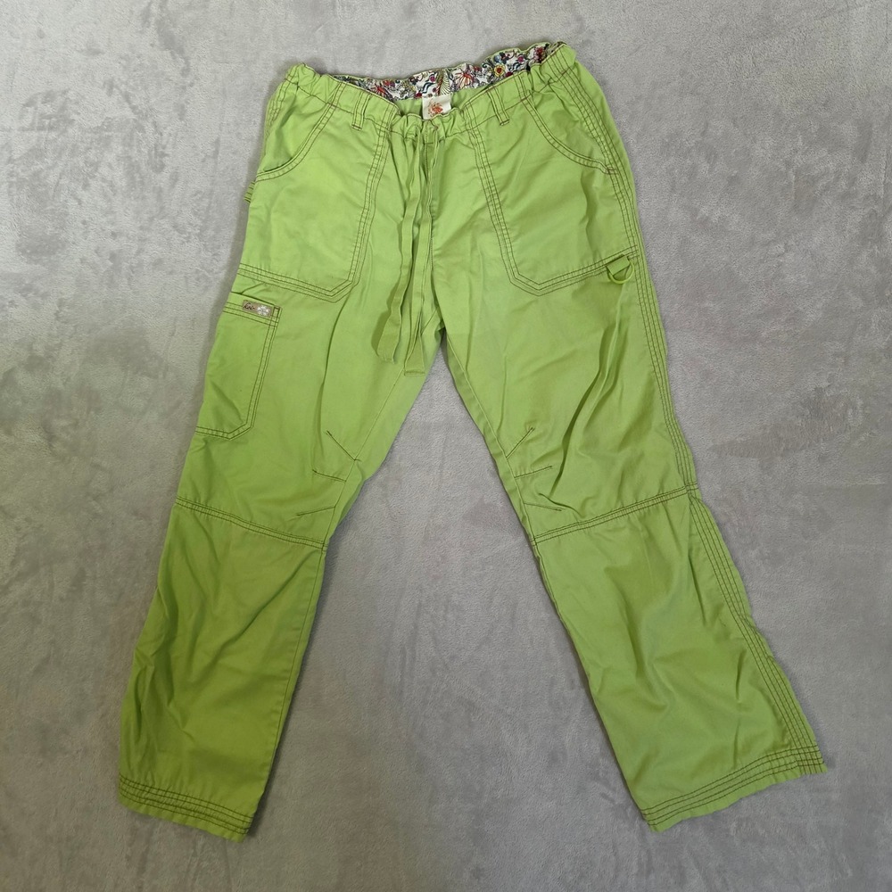 Koi Womens Medium Lime Green Cargo Utility Y2K Gorpcore Scrub Pants Drawstring